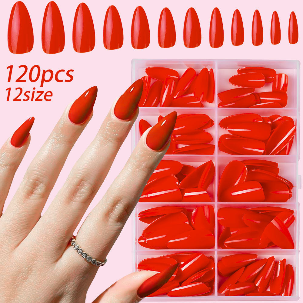 Close-up of elegant, reusable press-on nails from a 120-piece professional kit for women's beauty & nail art.