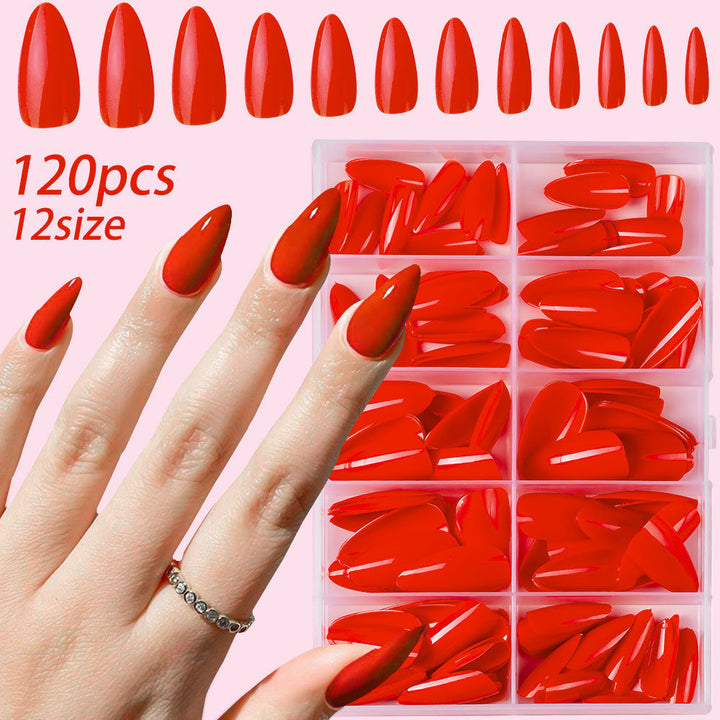 Close-up of elegant, reusable press-on nails from a 120-piece professional kit for women's beauty & nail art.