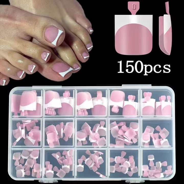 Elegant nude & white press-on nails for women. Easy application of fake nails for a quick, stylish manicure.