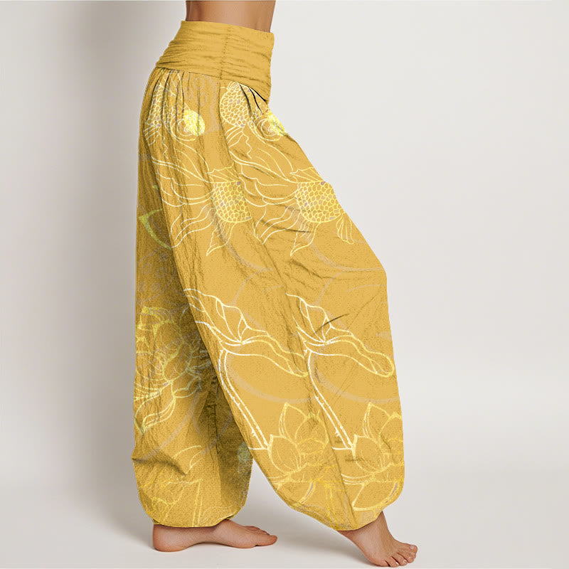Casual women's lotus print pure cotton harem pants, offering ultimate comfort & style.