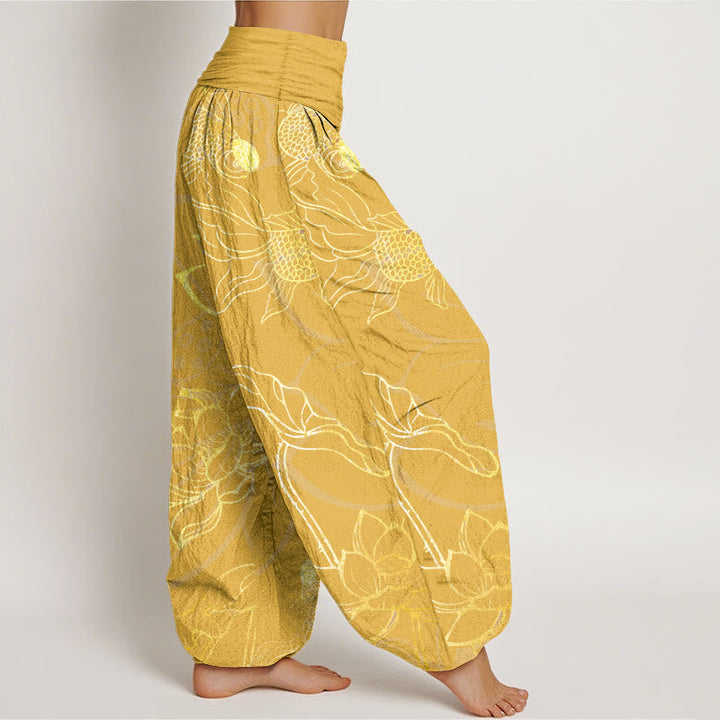 Casual women's lotus print pure cotton harem pants, offering ultimate comfort & style.