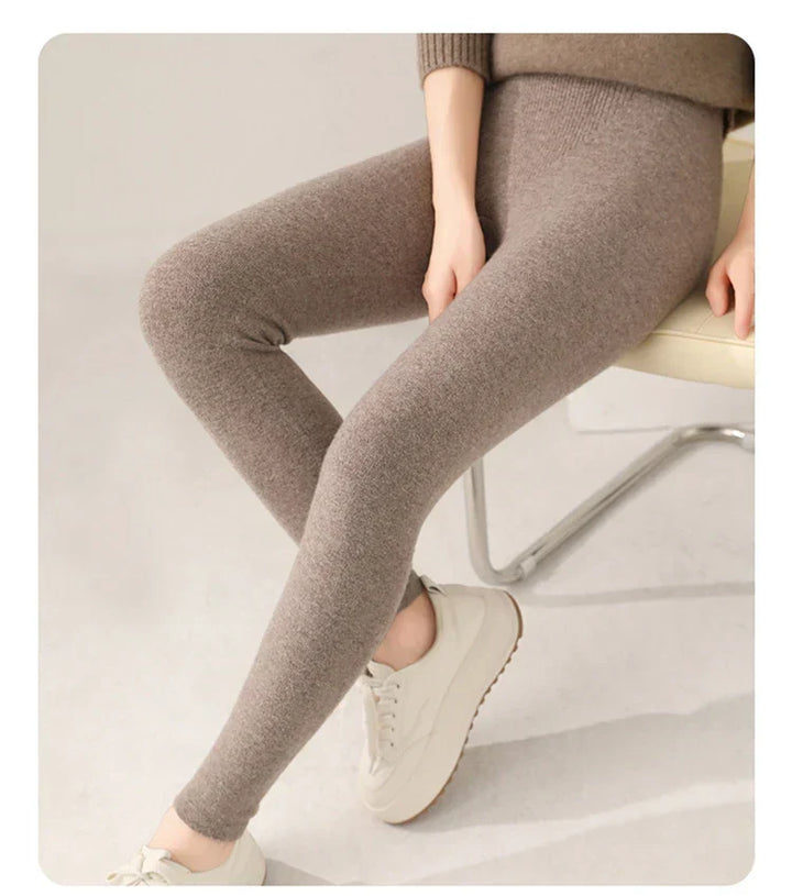 Everyday stylish high waist fine knit leggings, pure wool comfort for women.