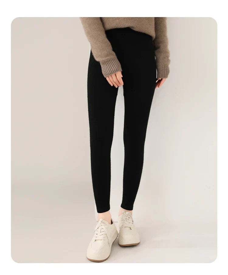 Comfortable & stylish women's high waist leggings, fine knit pure wool for winter essentials.