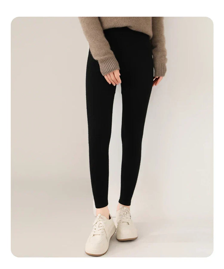 Comfortable & stylish women's high waist leggings, fine knit pure wool for winter essentials.