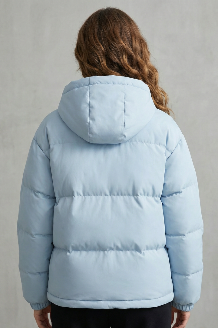 Casual women's hooded puffer jacket, quilted and lightweight for everyday comfort & warmth.