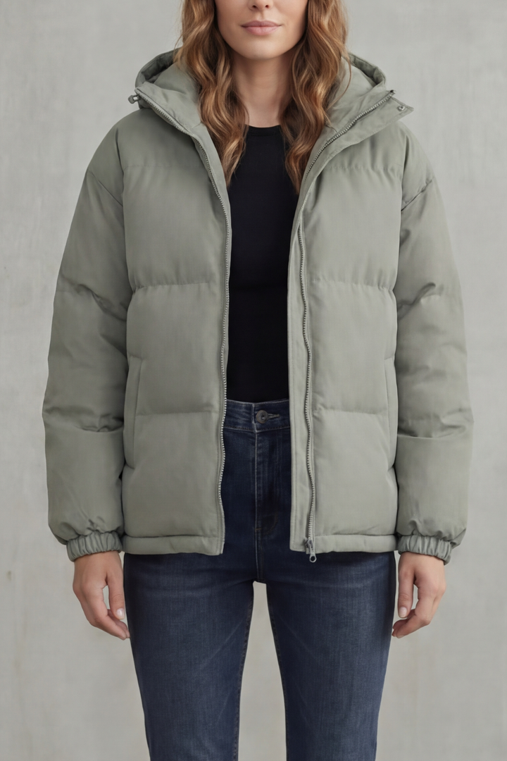 Women's Quilted Hooded Puffer Jacket, lightweight warmth and a versatile, casual design.
