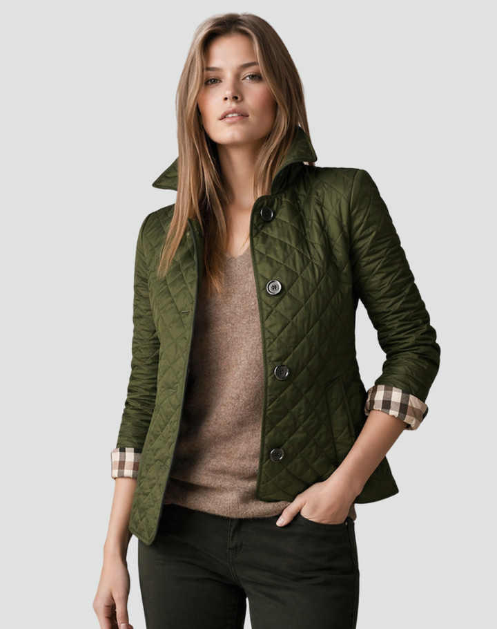 Lightweight women's quilted jacket in a versatile color. Ideal button-front outerwear for smart casual layering.