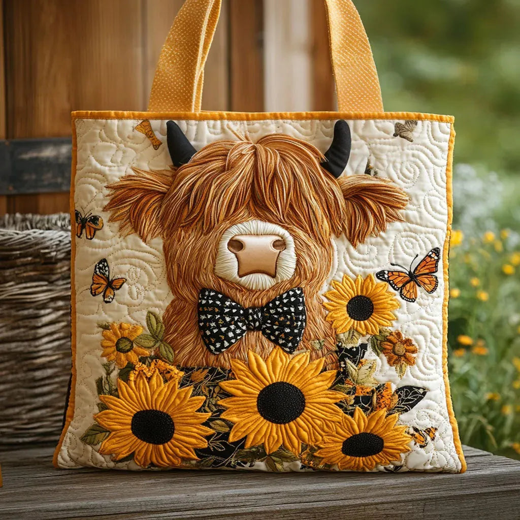 Women's quilted tote bag with elegant butterfly & bow design. Stylish shoulder bag, perfect for daily carry.