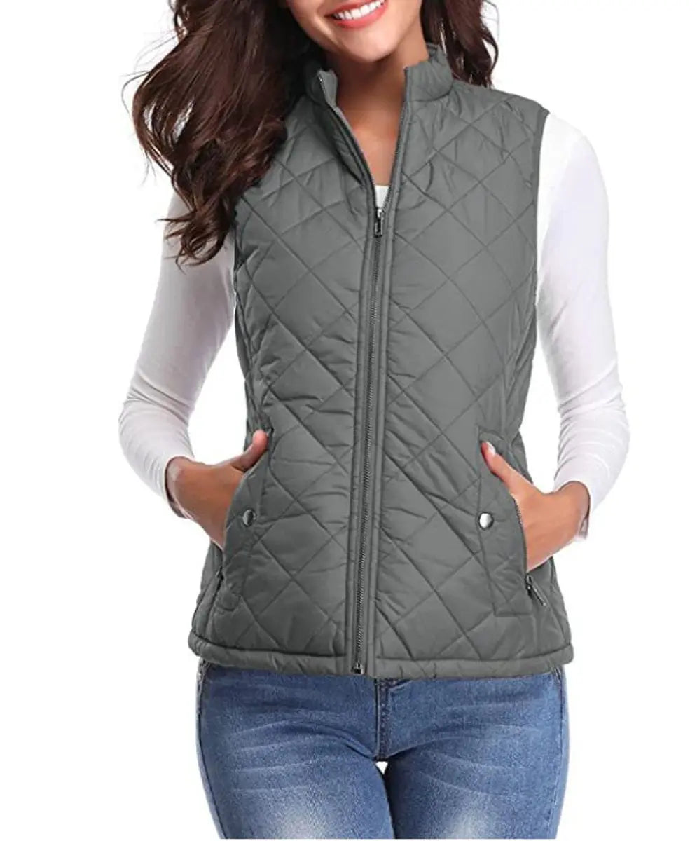 Stylish women's quilted gilet, perfect for spring or fall outerwear.