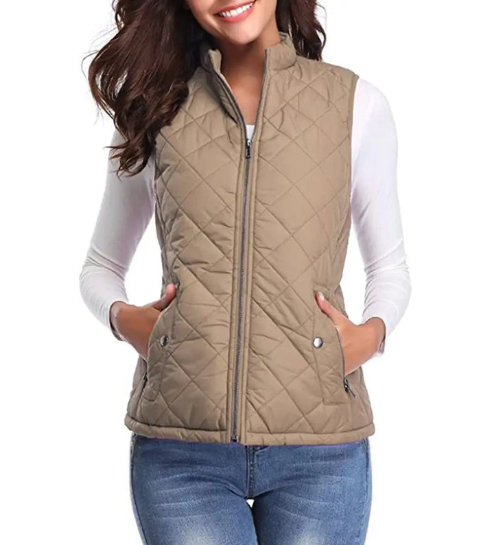 Casual women's zip-up puffer vest, lightweight sleeveless jacket for everyday.