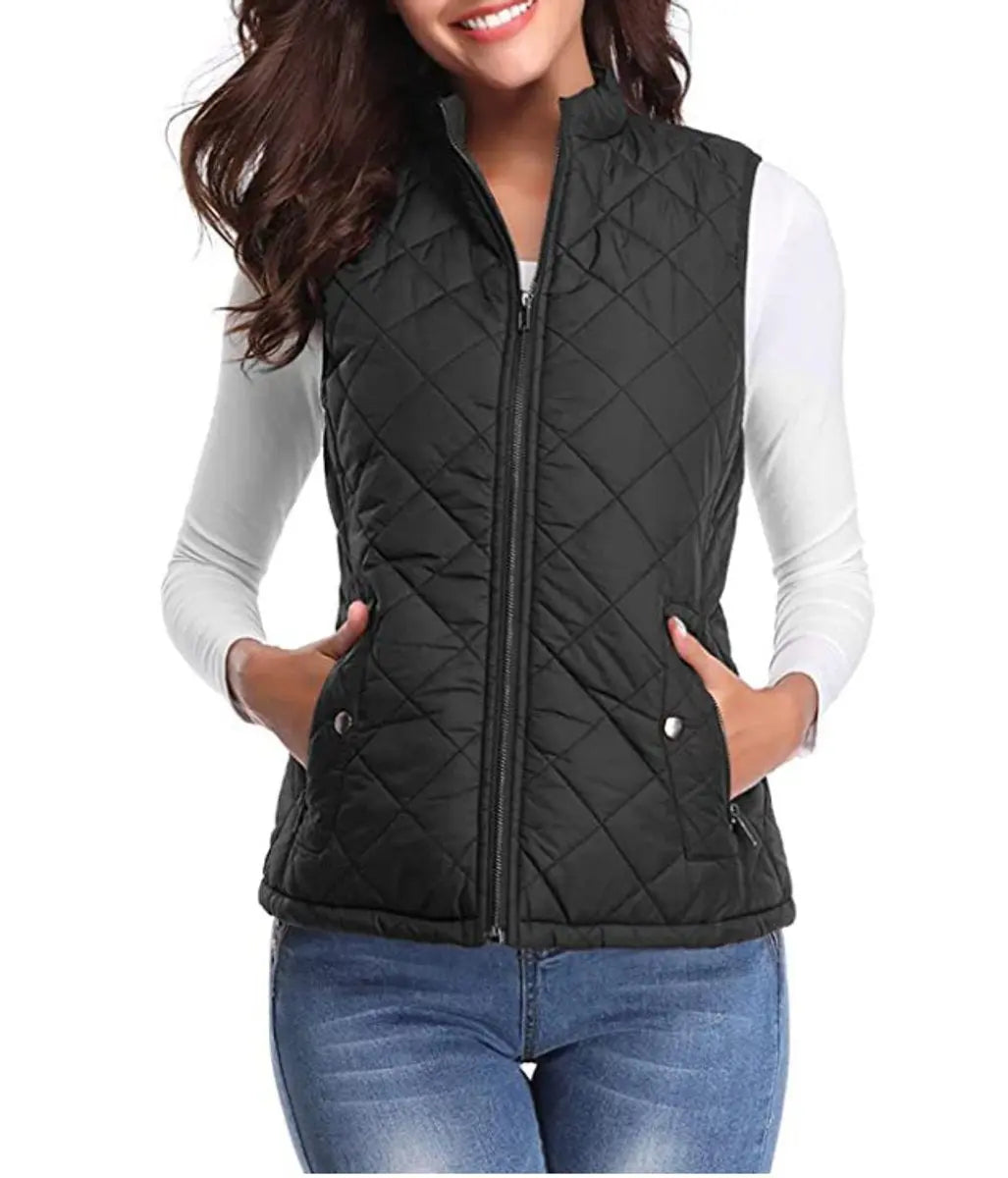 Sleek women's quilted gilet, a comfortable and lightweight outerwear option.
