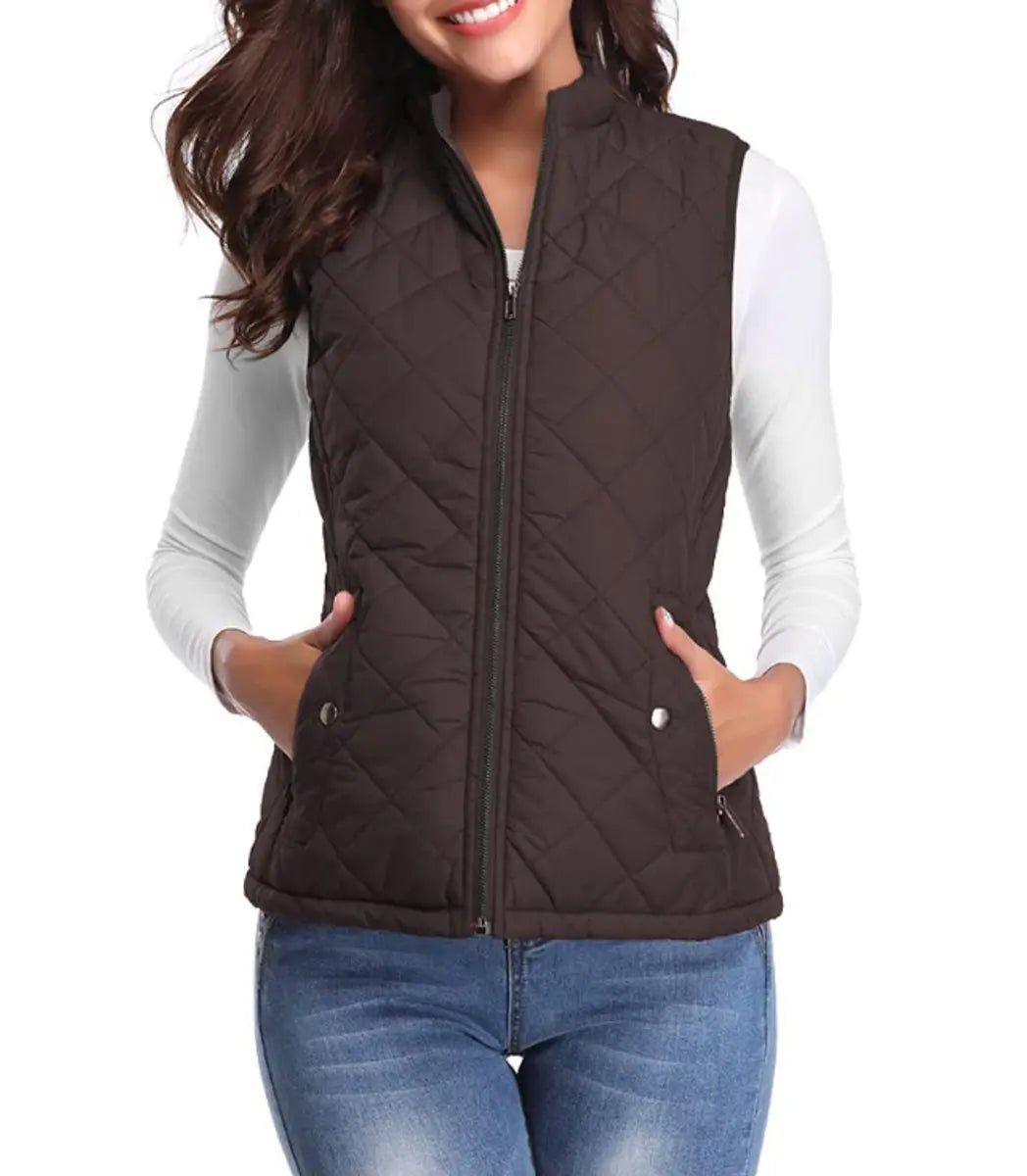 Comfortable zip-up women's quilted vest, lightweight and warm for cool weather.
