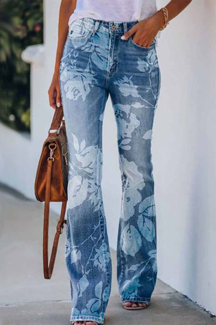 Versatile women's regular fit jeans with vibrant floral embroidery. Ideal for everyday chic casual wear.