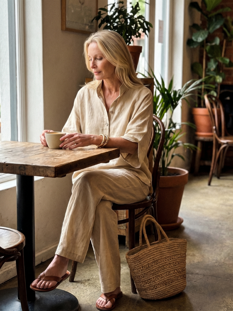 Comfortable women's spring/summer tunic and trouser set, a versatile relaxed fit ensemble.