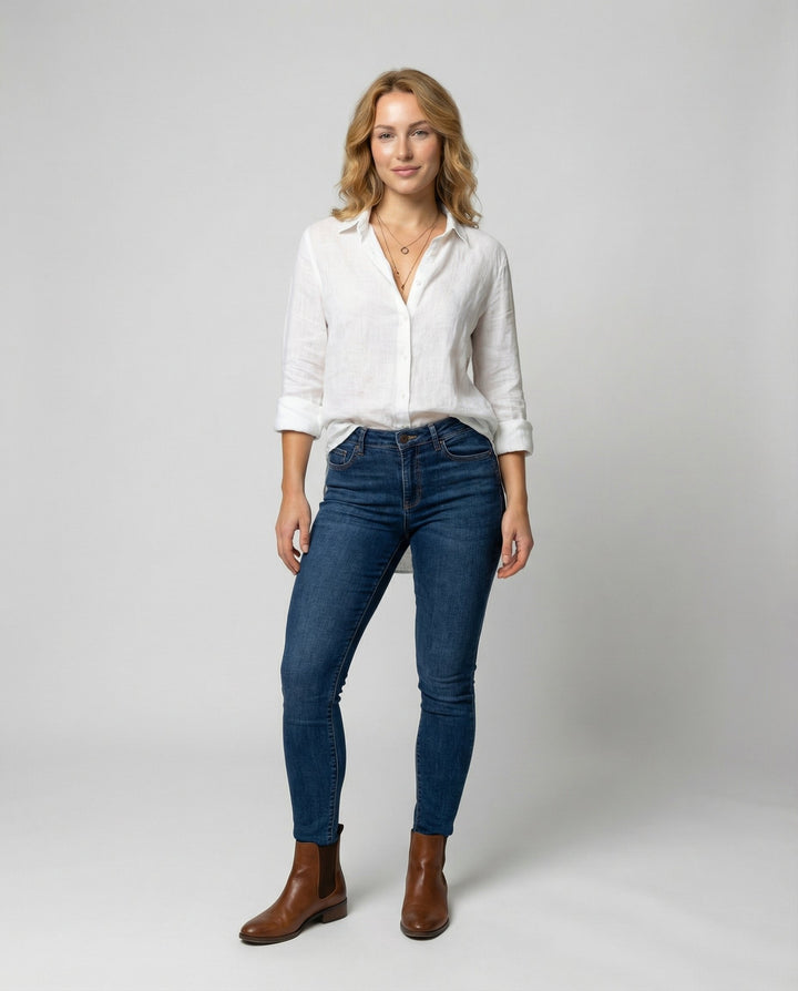 Effortless women's three-quarter sleeve relaxed fit blouse, perfect for smart casual and everyday fashion.