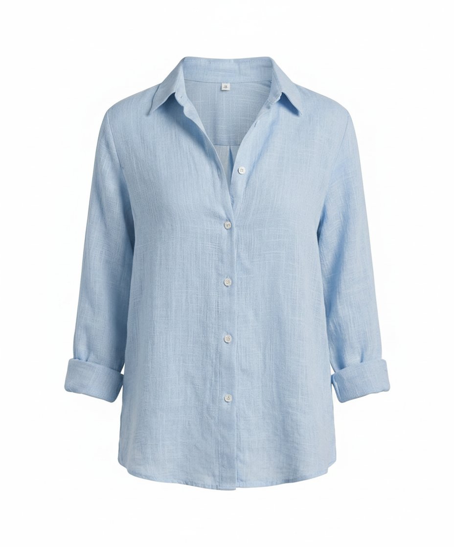 Women's smart casual three-quarter sleeve shirt, a relaxed fit button-up top for versatile everyday outfits.