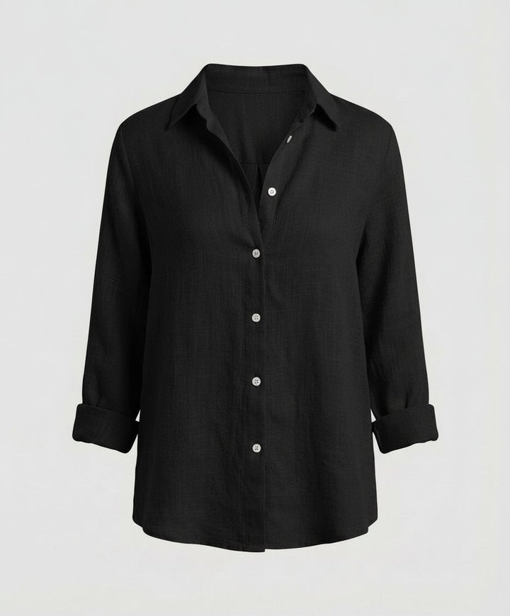 Everyday women's relaxed fit three-quarter sleeve shirt, button-up casual top for versatile smart casual style.