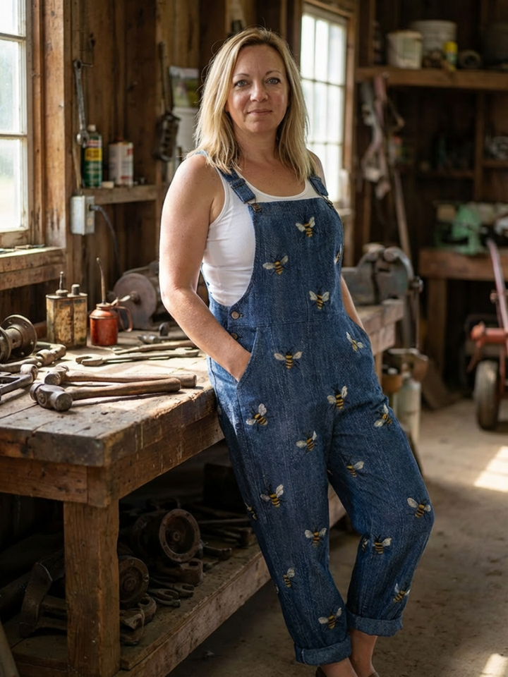 Stylish women's printed full-length jumpsuit, relaxed fit, thin straps, ideal for comfortable off-duty summer fashion.