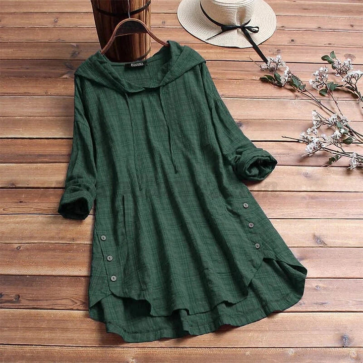 Comfortable women's relaxed fit tunic hoodie. Bohemian style with long sleeves, perfect for casual fashion.