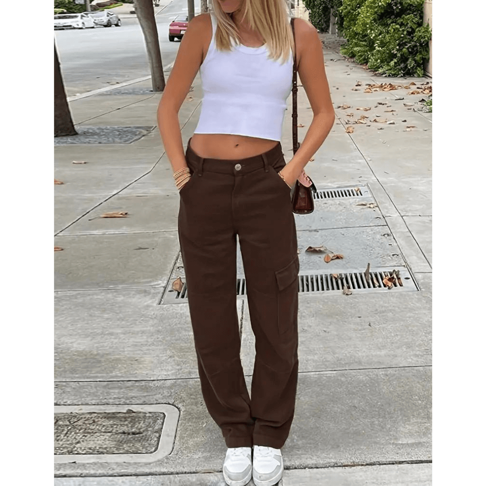Comfortable women's utility cargo pants with a relaxed fit, great for practical everyday style.