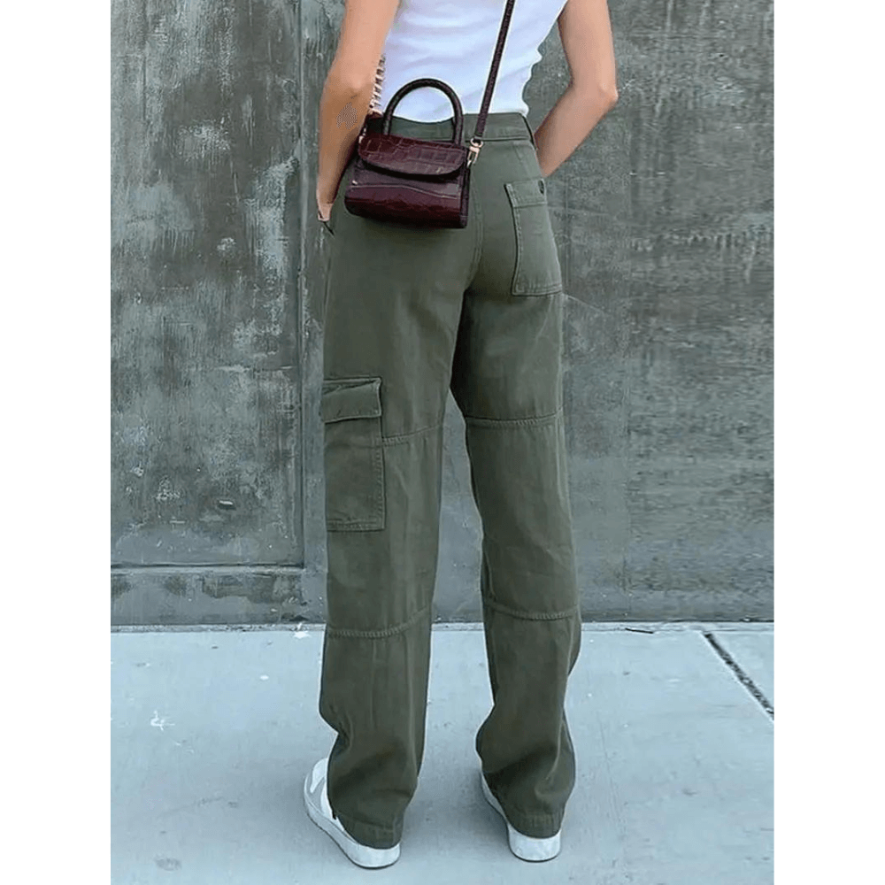 Soft, relaxed fit black cargo trousers for women, designed for ultimate comfort & casual style.