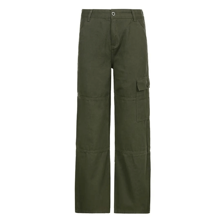 Modern olive green relaxed fit cargo pants for women, a stylish choice for casual and everyday outfits.