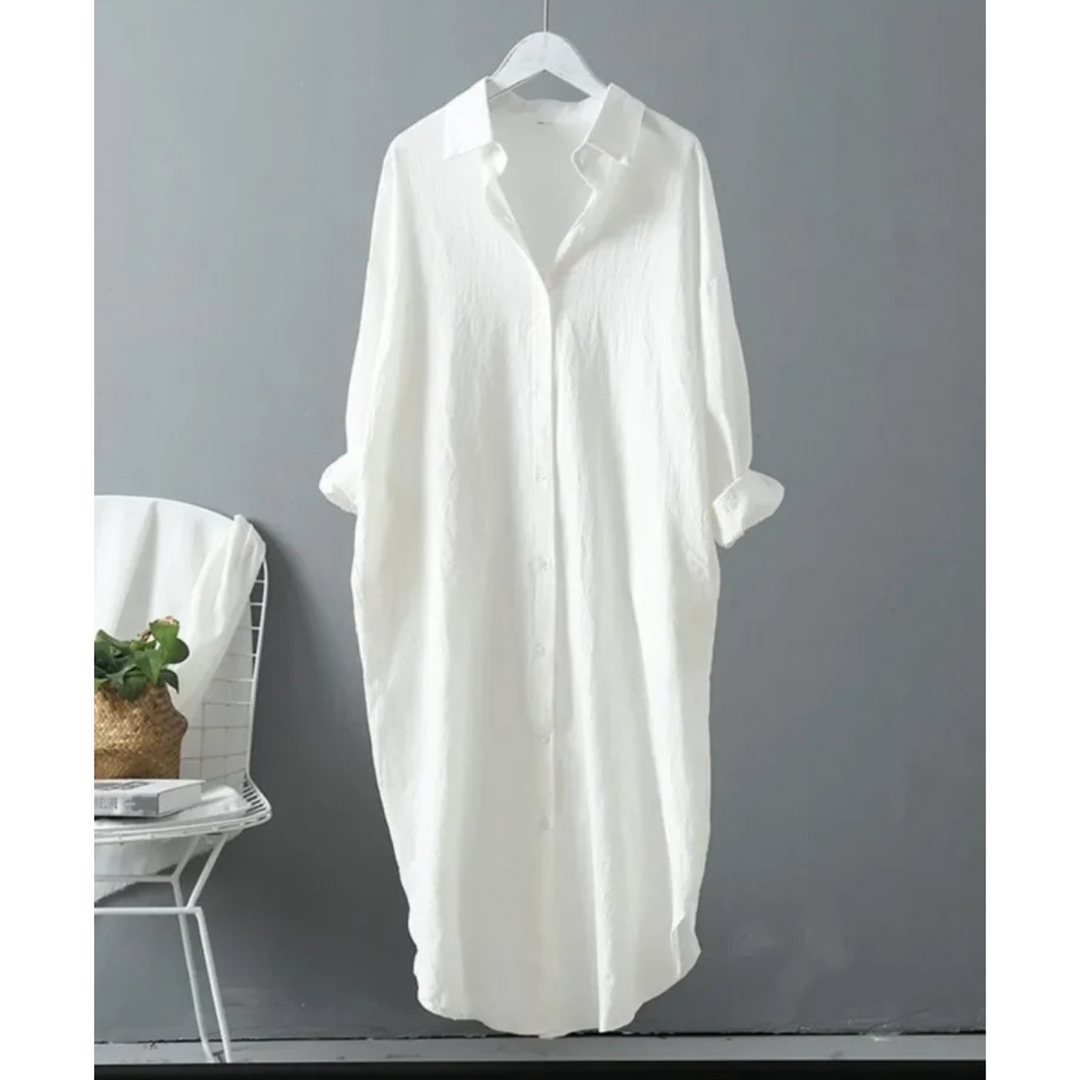 Elegant women's long sleeve maxi dress, a relaxed fit button-front design ideal for versatile fashion.