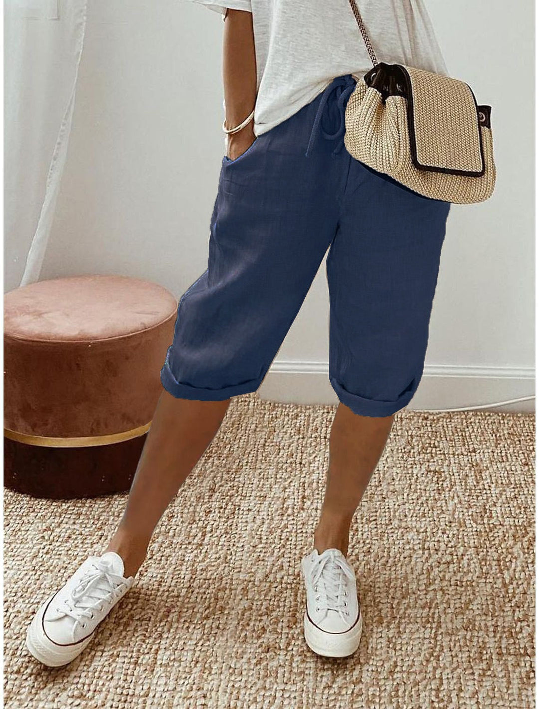 Women's relaxed fit capri pants, perfect for lightweight summer style and everyday casual wear.