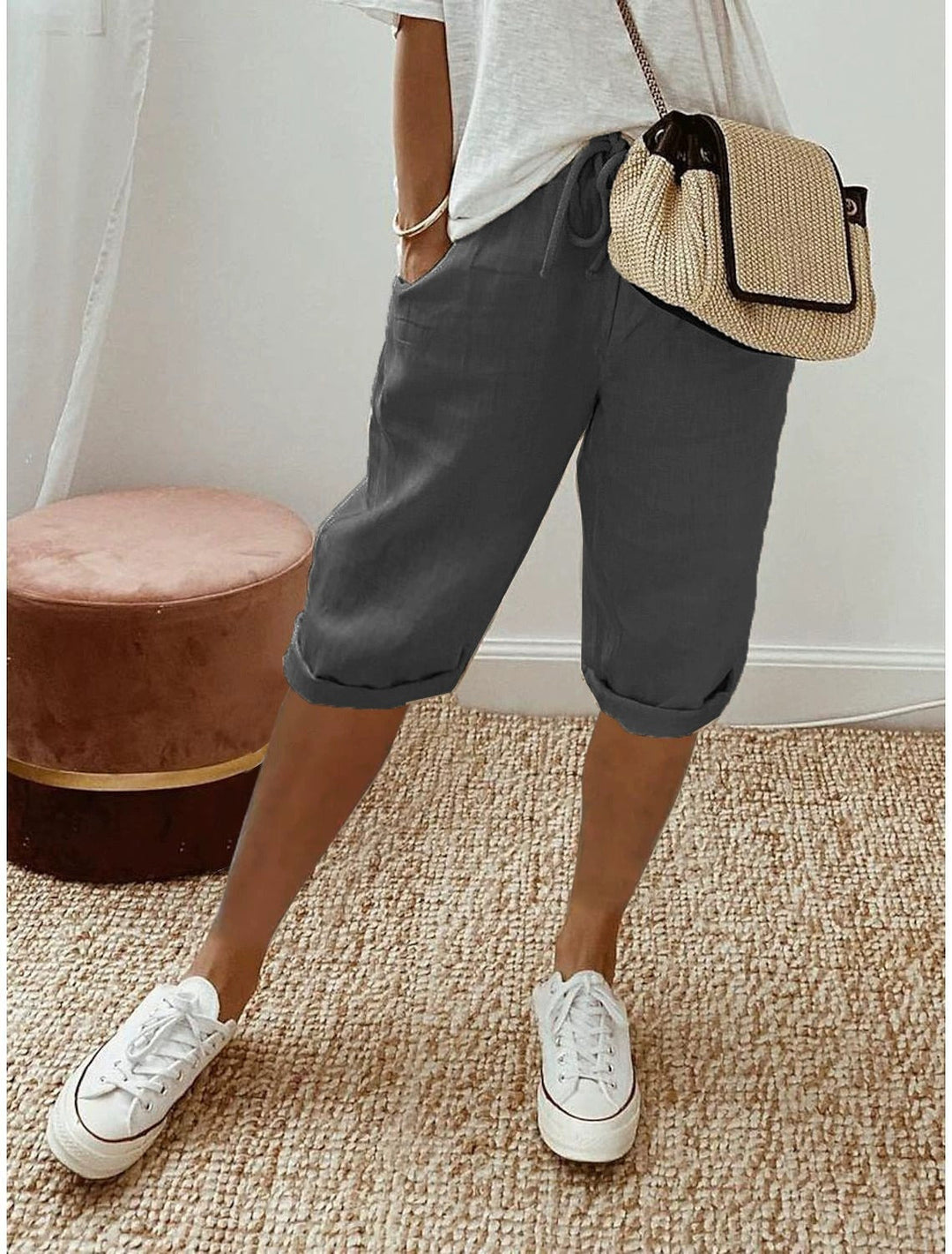 Comfortable women's relaxed fit capris, ideal for warm weather with their lightweight, breathable fabric.