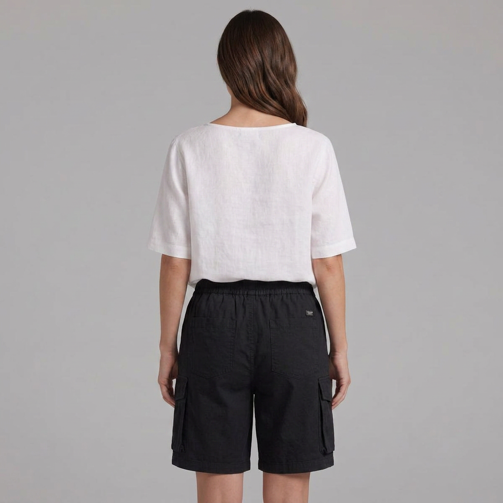 Stylish women's relaxed fit cargo bermuda shorts, offering utility and comfort for summer casual wear.