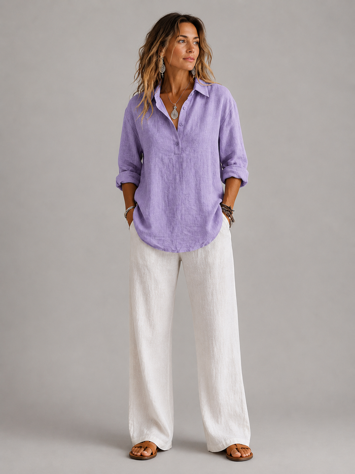 Women's relaxed fit casual shirt, long sleeve, elegant button-up top for versatile everyday style.