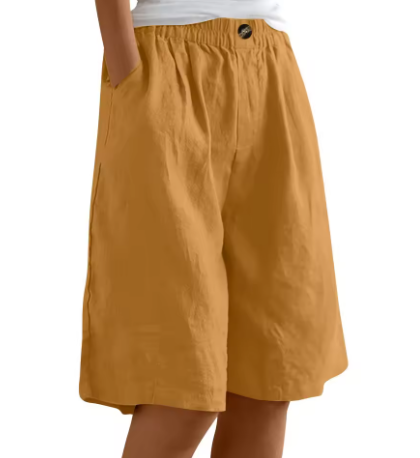 Breathable women's wide-leg shorts, a casual relaxed fit choice for hot summer days.