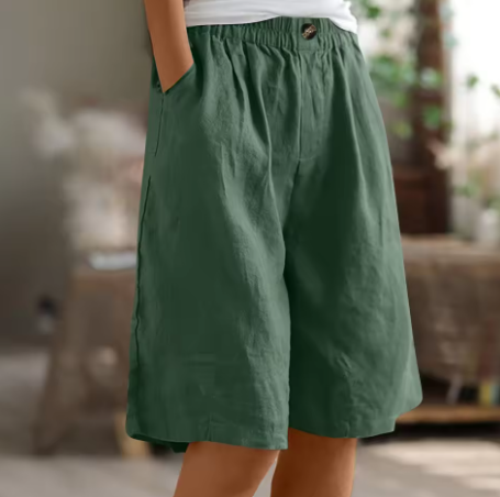 Back view of comfortable women's relaxed fit shorts, perfect for summer vacation.