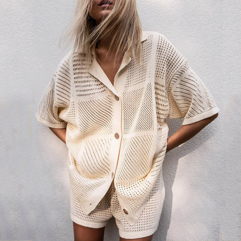 Women's relaxed fit co-ord shirt & shorts set, a comfortable casual summer outfit and stylish beachwear.