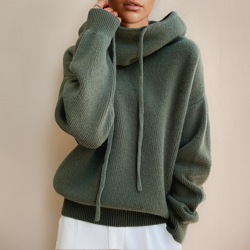 Women's relaxed fit cowl neck hoodie, a cozy pullover for casual everyday style and comfort.