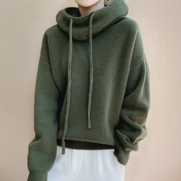 Comfortable long sleeve women's relaxed fit cowl neck hoodie, perfect for fall and winter loungewear.