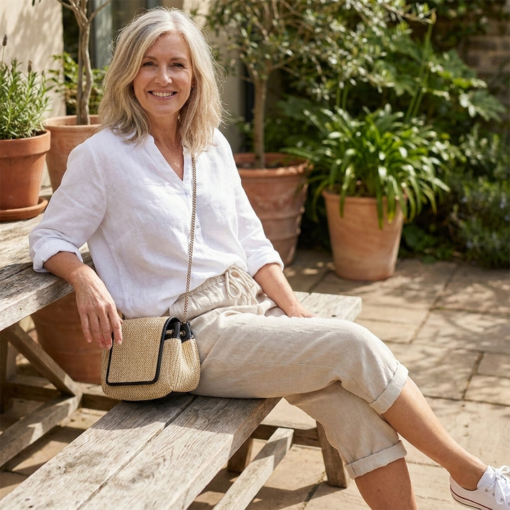 Lightweight women's relaxed cropped trousers, ideal for warm weather and comfortable everyday style.