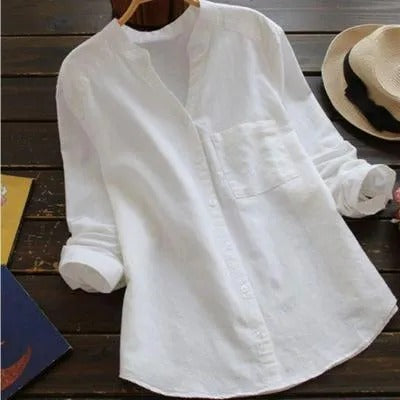Lightweight relaxed fit women's blouse, a comfortable long sleeve top for everyday style.