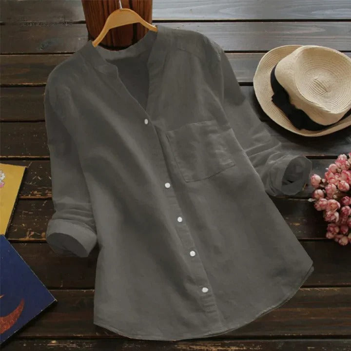 Elegant women's relaxed fit blouse, a versatile long sleeve top perfect for summer or daily wear.