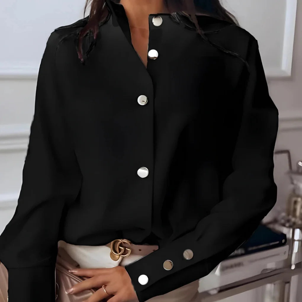 Women's relaxed fit long sleeve button-down shirt. Stylish & versatile casual top for spring and fall layering.
