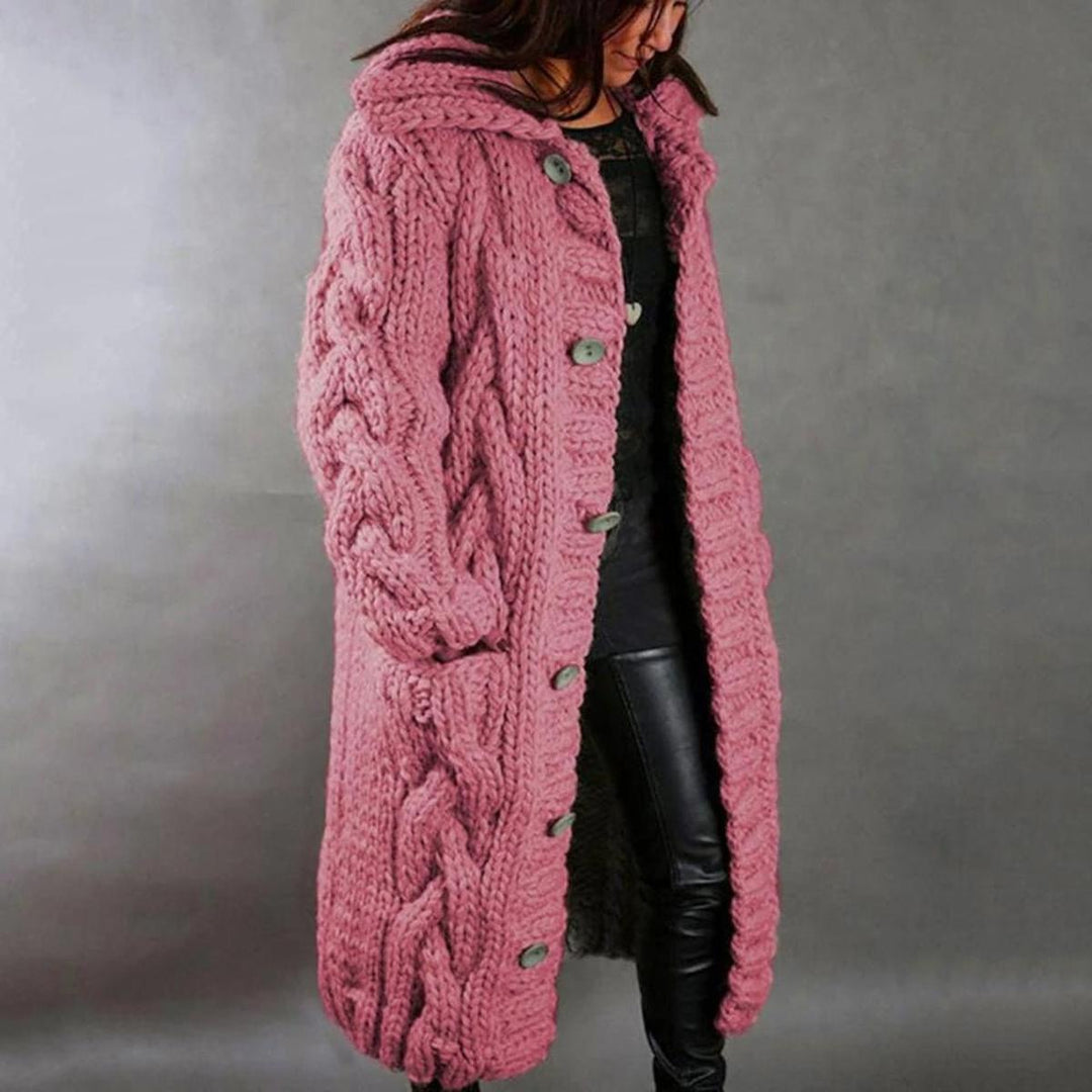 Chic women's relaxed knit coat with long sleeves & open front. Essential casual everyday outerwear for modern style.
