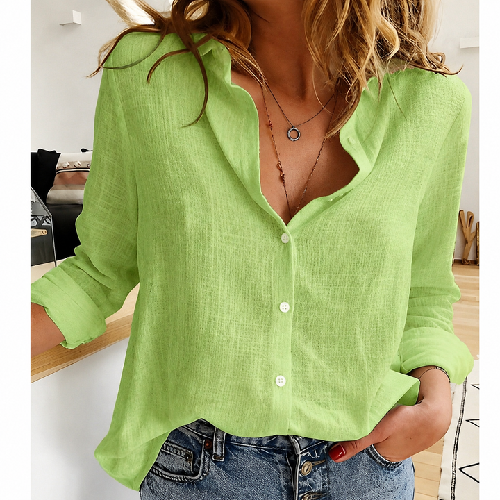 Elegant long sleeve shirt for women. Relaxed fit, versatile casual blouse for spring, summer, & fall apparel.