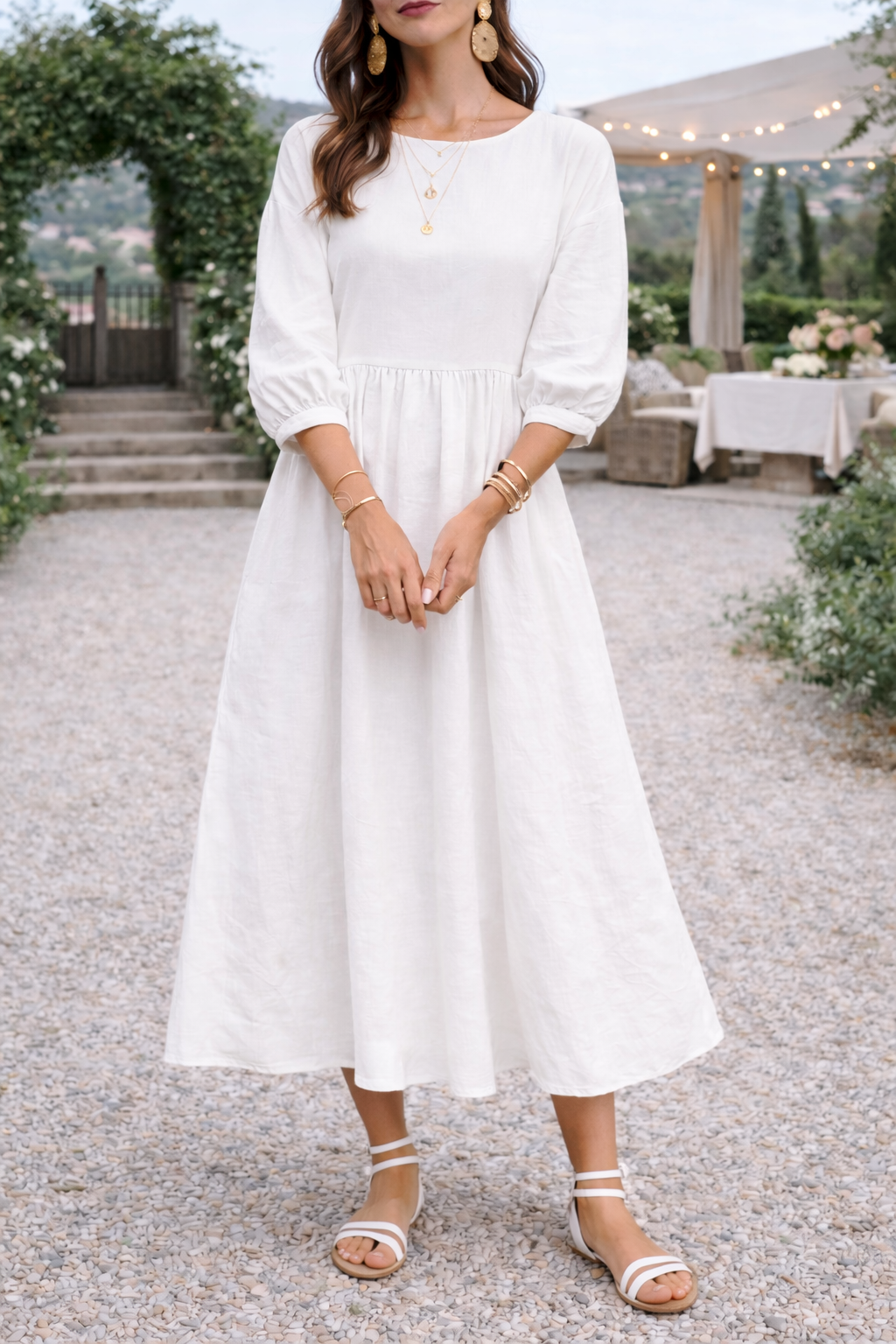 Casual women's maxi dress. Relaxed fit smock style with practical pockets & stylish 3/4 length sleeves.