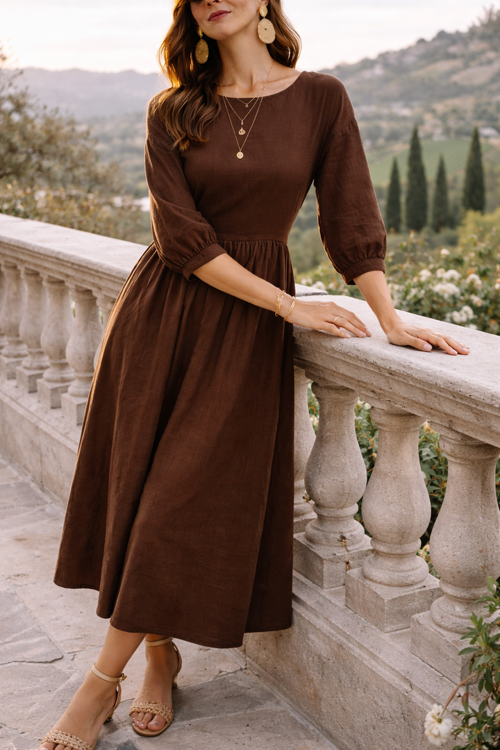 Women's relaxed fit maxi dress, perfect as a casual summer smock with practical 3/4 sleeves and pockets.
