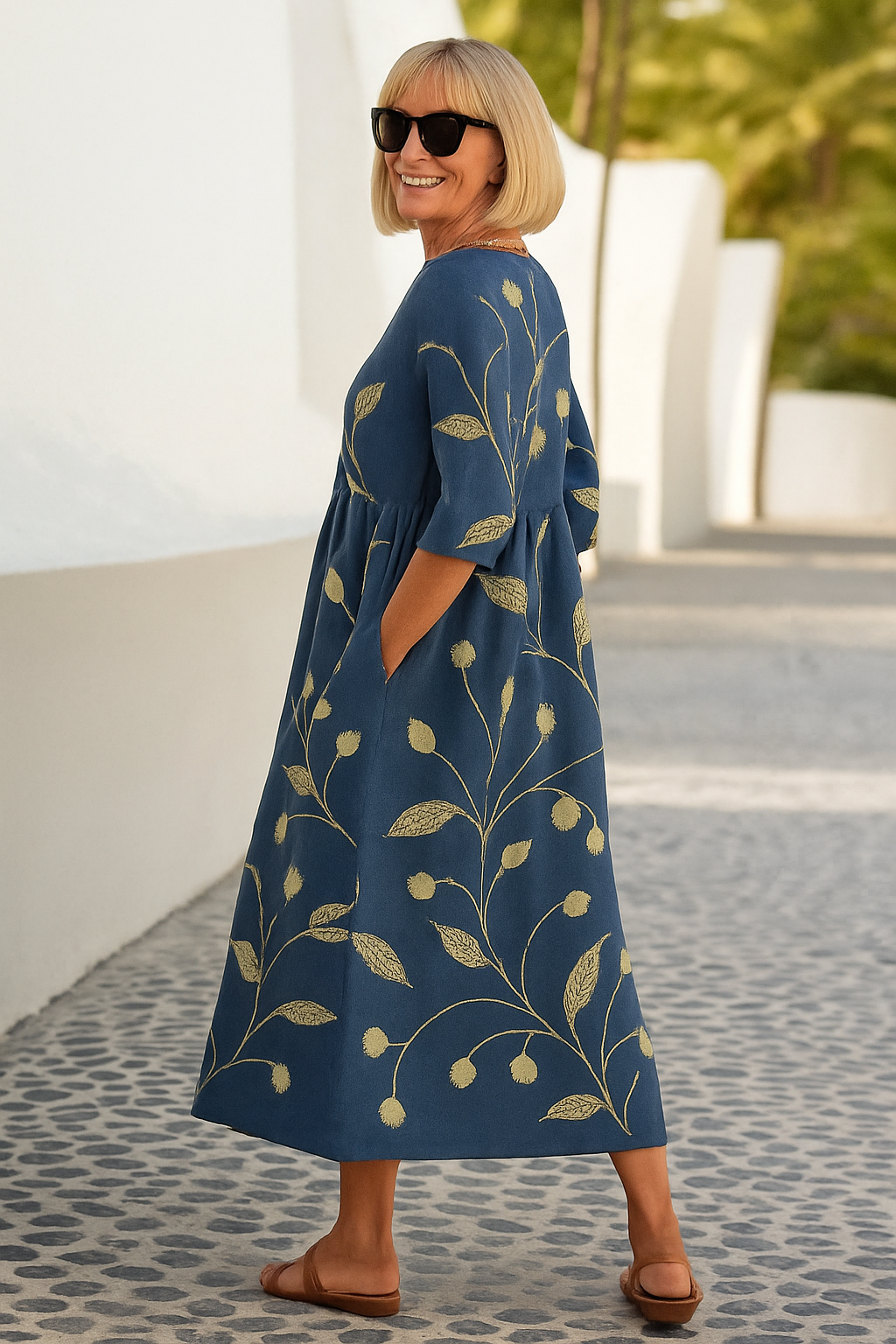 Comfortable women's midi dress with a relaxed fit, perfect for casual or elegant summer wear.
