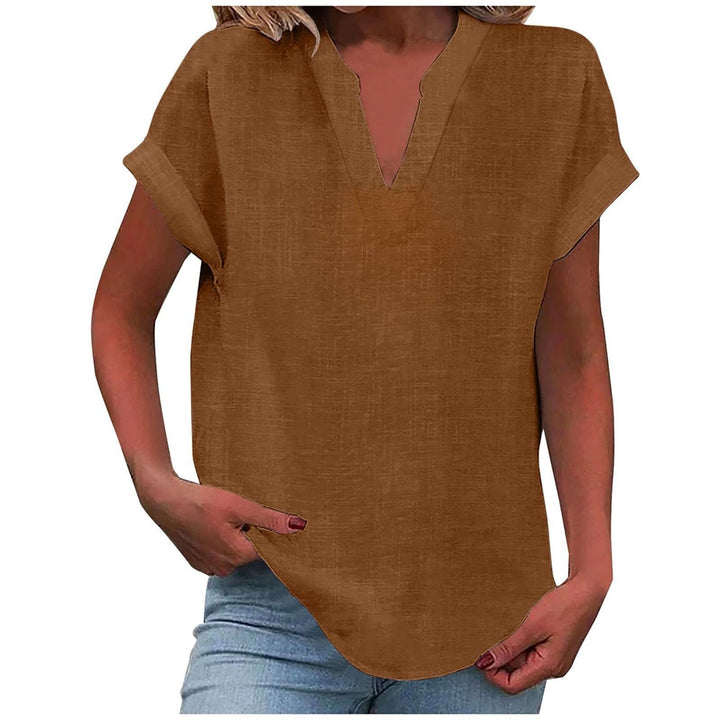 Elegant and comfortable women's V-neck top, short sleeves, relaxed fit for all-day wear.