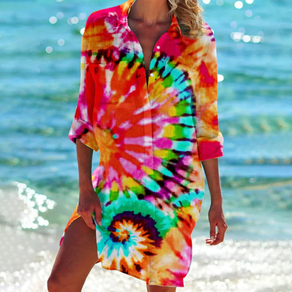 Women's relaxed fit summer shirt, short sleeve, perfect for casual everyday wear or vacation.