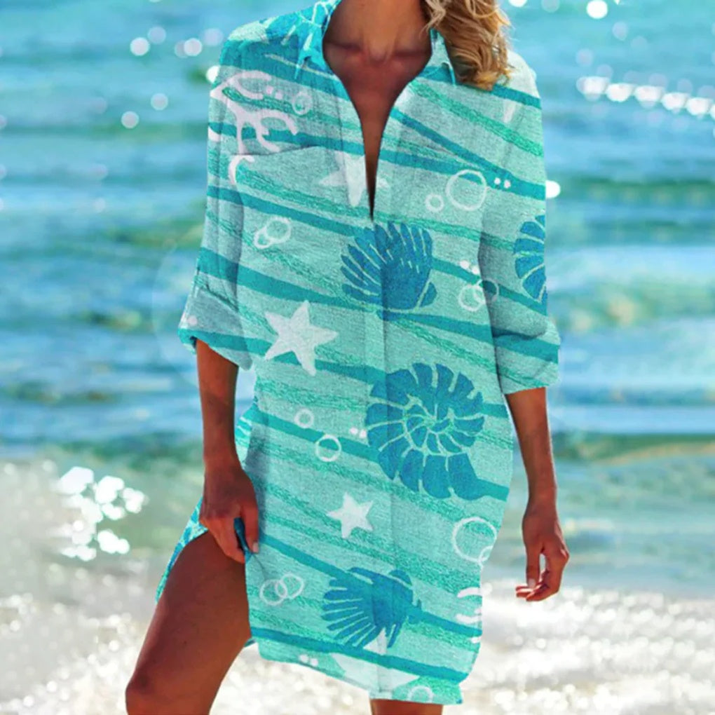 Versatile women's short sleeve summer shirt, relaxed fit, ideal for beach, vacation, or daily casual wear.
