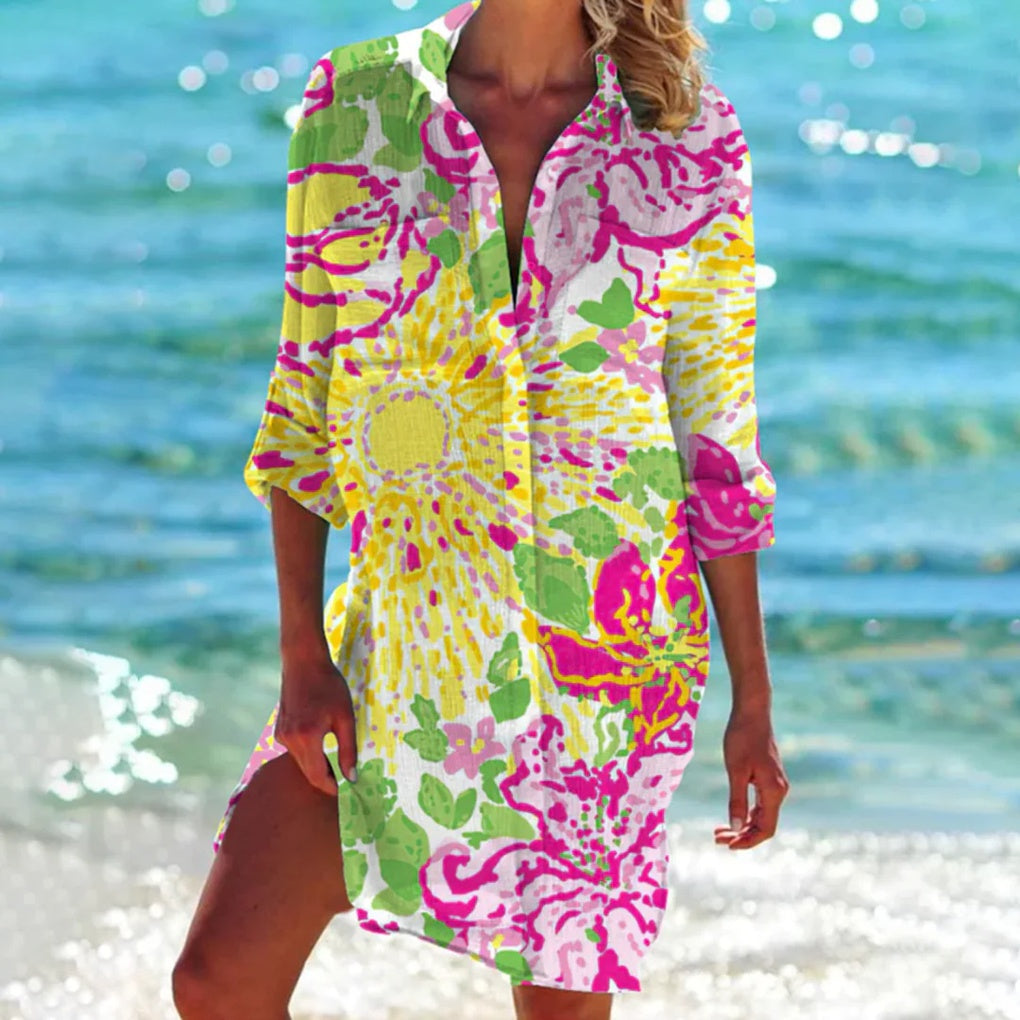 New women's relaxed fit summer top, comfortable short sleeve for trendy beach and casual wear.