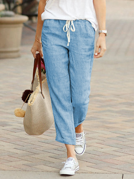 Versatile women's full length relaxed fit pants, perfect for comfortable casual spring and summer wear.